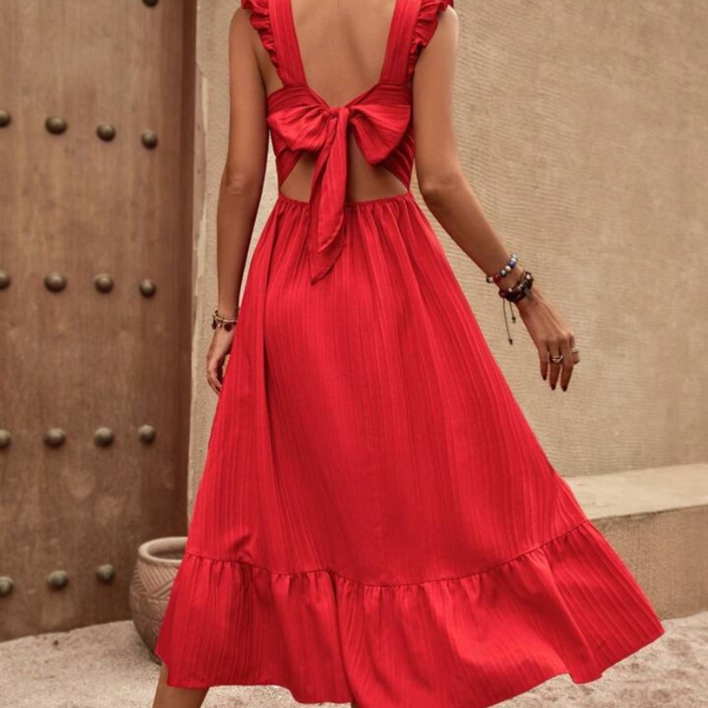 Red Ruffle Open back Dress